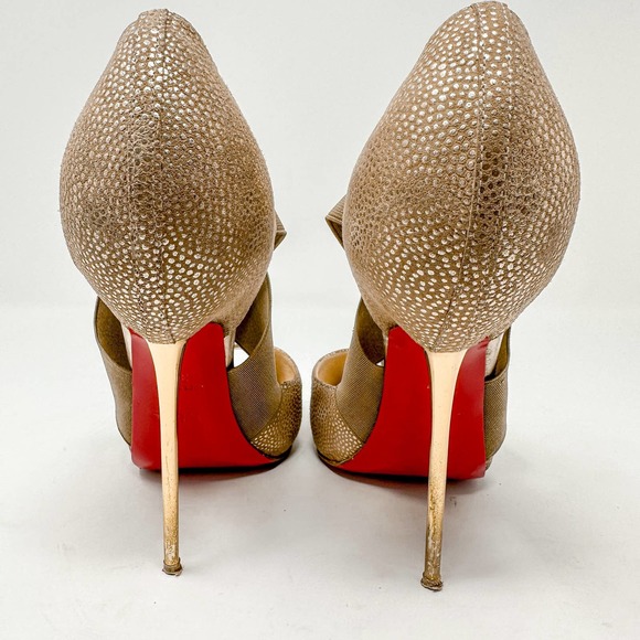 Christian Louboutin Gold Metallic Dotted Textured Big Dorcet Pump Heels EU 37 - Picture 4 of 16